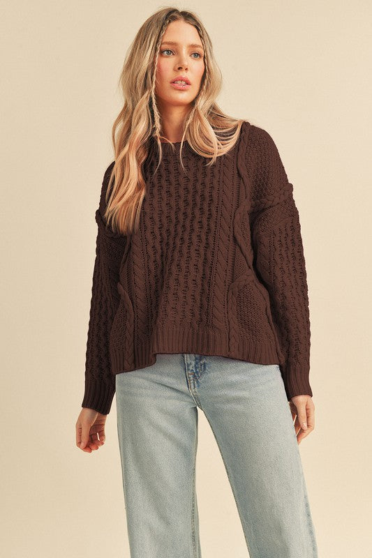 Rae Cable Knit Sweater - Brown